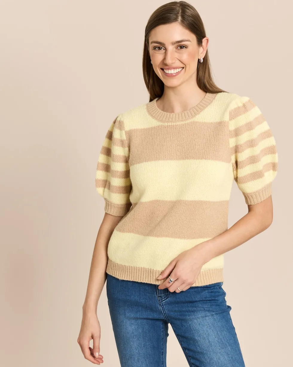 3/4-Arm-Pullover mit Streifen