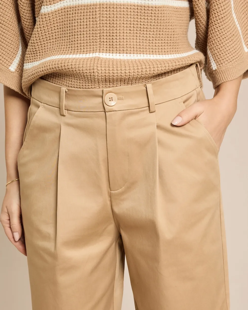 Barrel Fit Baumwollhose mit Bundfalte