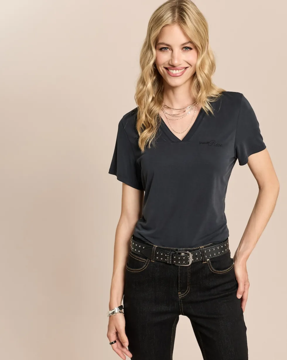 Basic-Shirt mit Stickerei