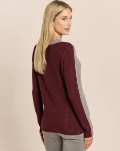 Bicolor Pullover mit Zopfmuster