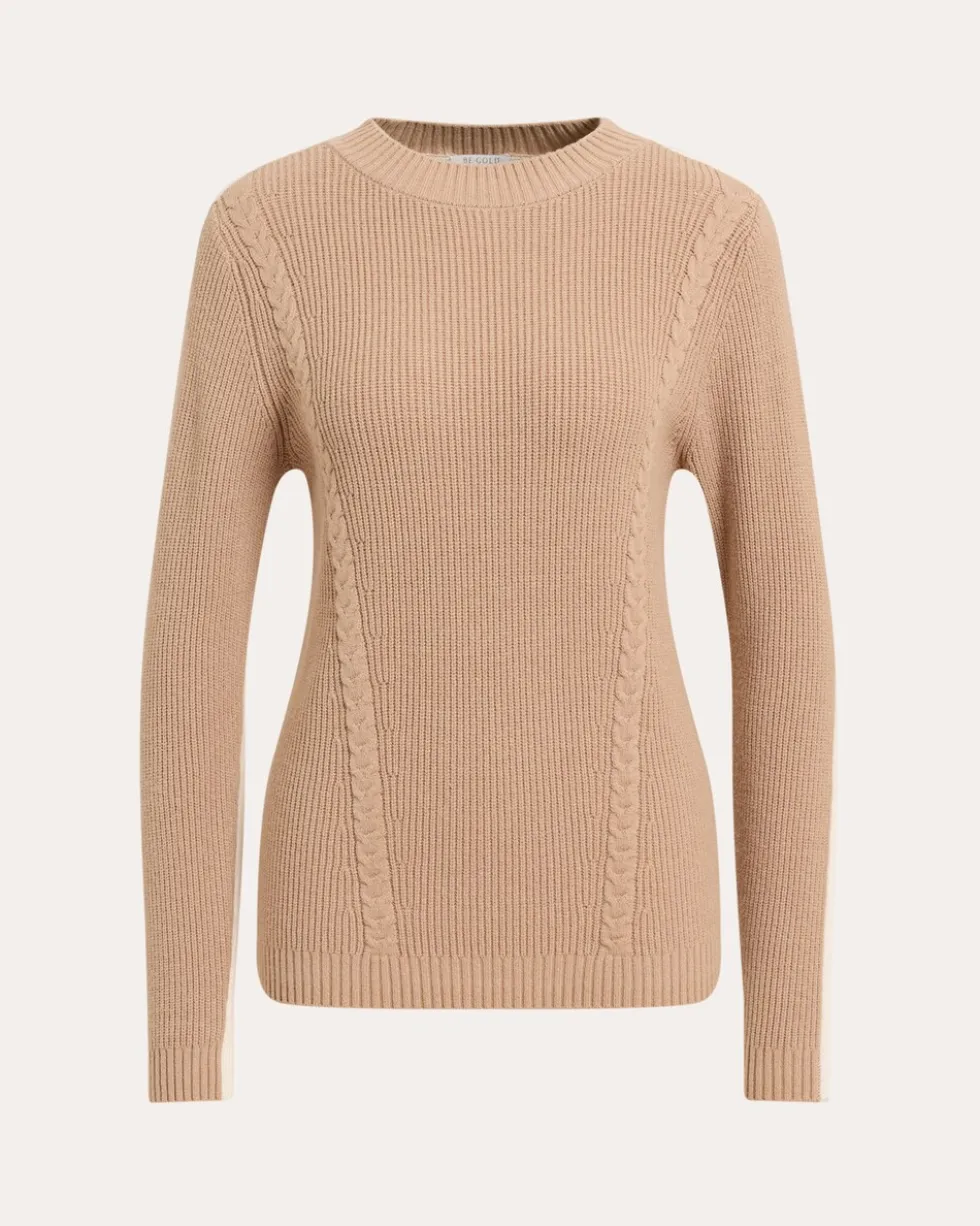 Bicolor Pullover mit Zopfmuster