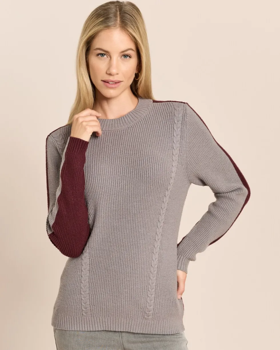 Bicolor Pullover mit Zopfmuster