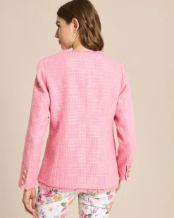 Blazer mit Bouclé-Optik und Fransen