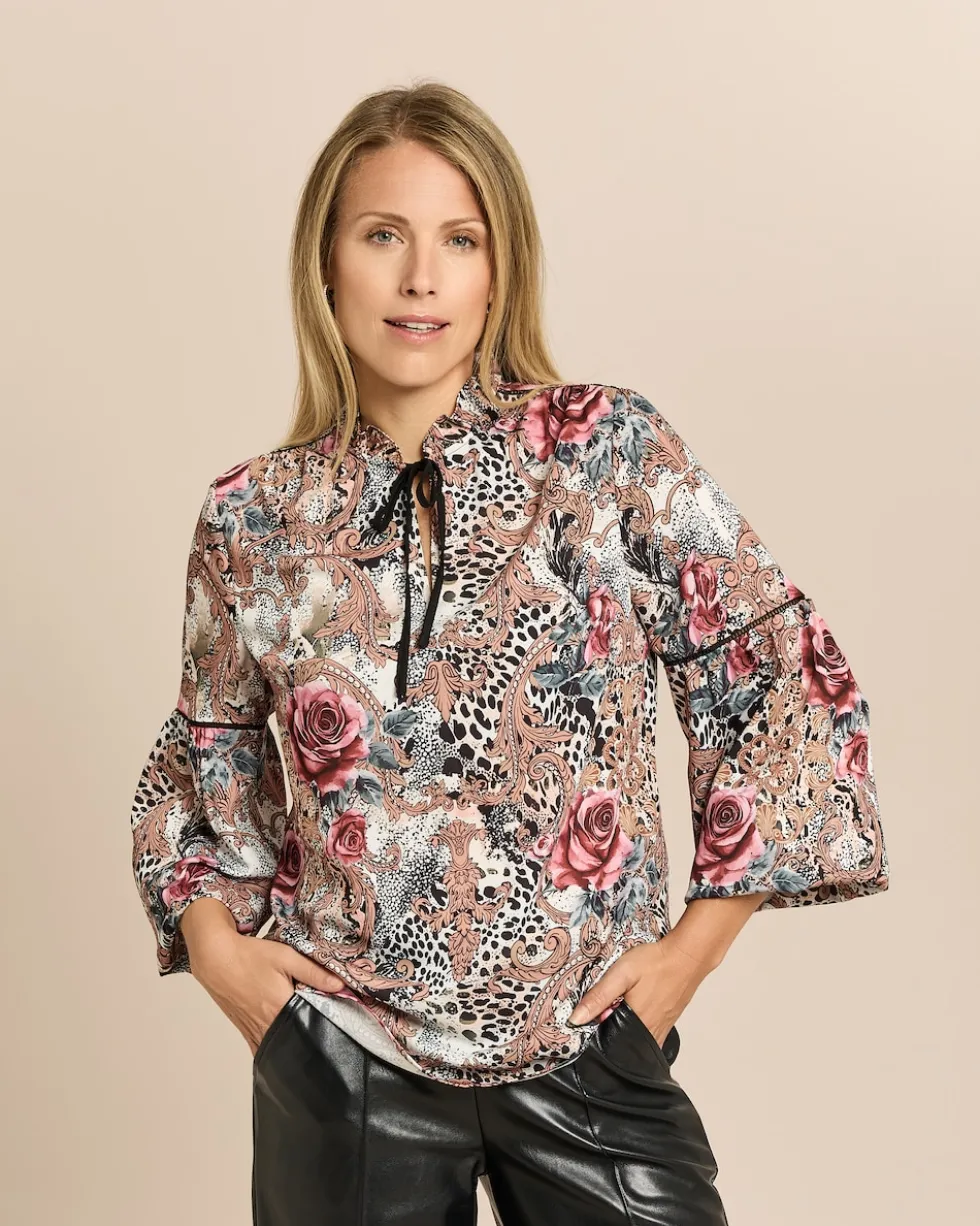 Bluse mit Animal- und Blumenprint