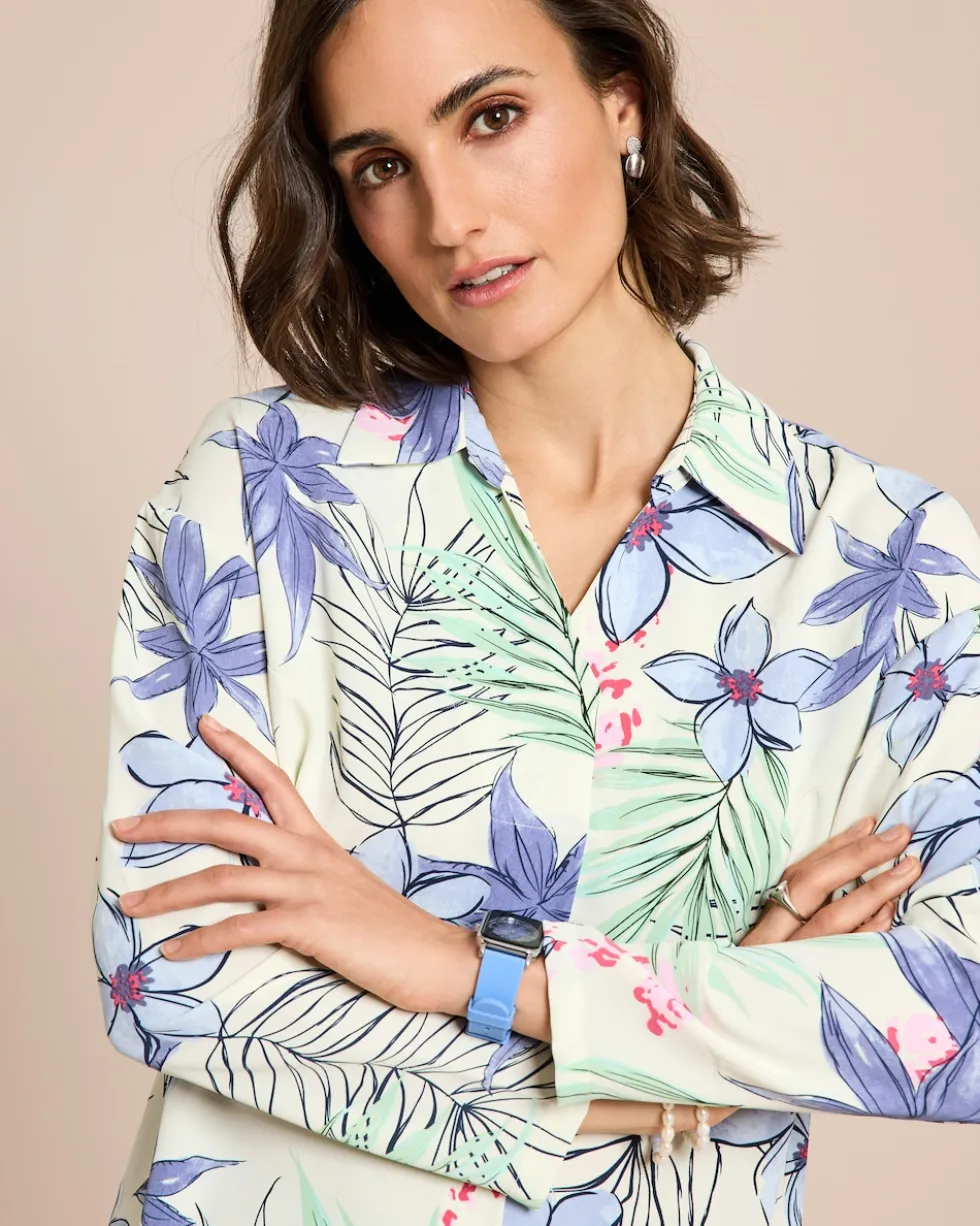 Bluse mit Hemdkragen Blätter-u.Blüten