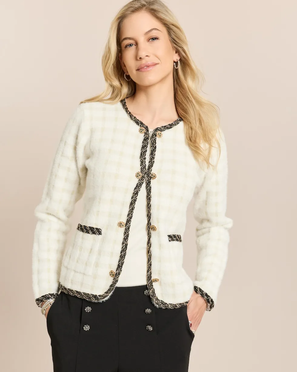 Cardigan mit Karomuster und Kontrast