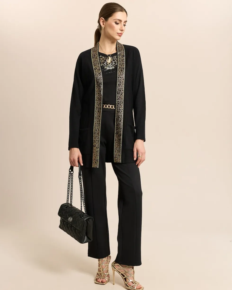 Cardigan mit Leostrass und Gürtel