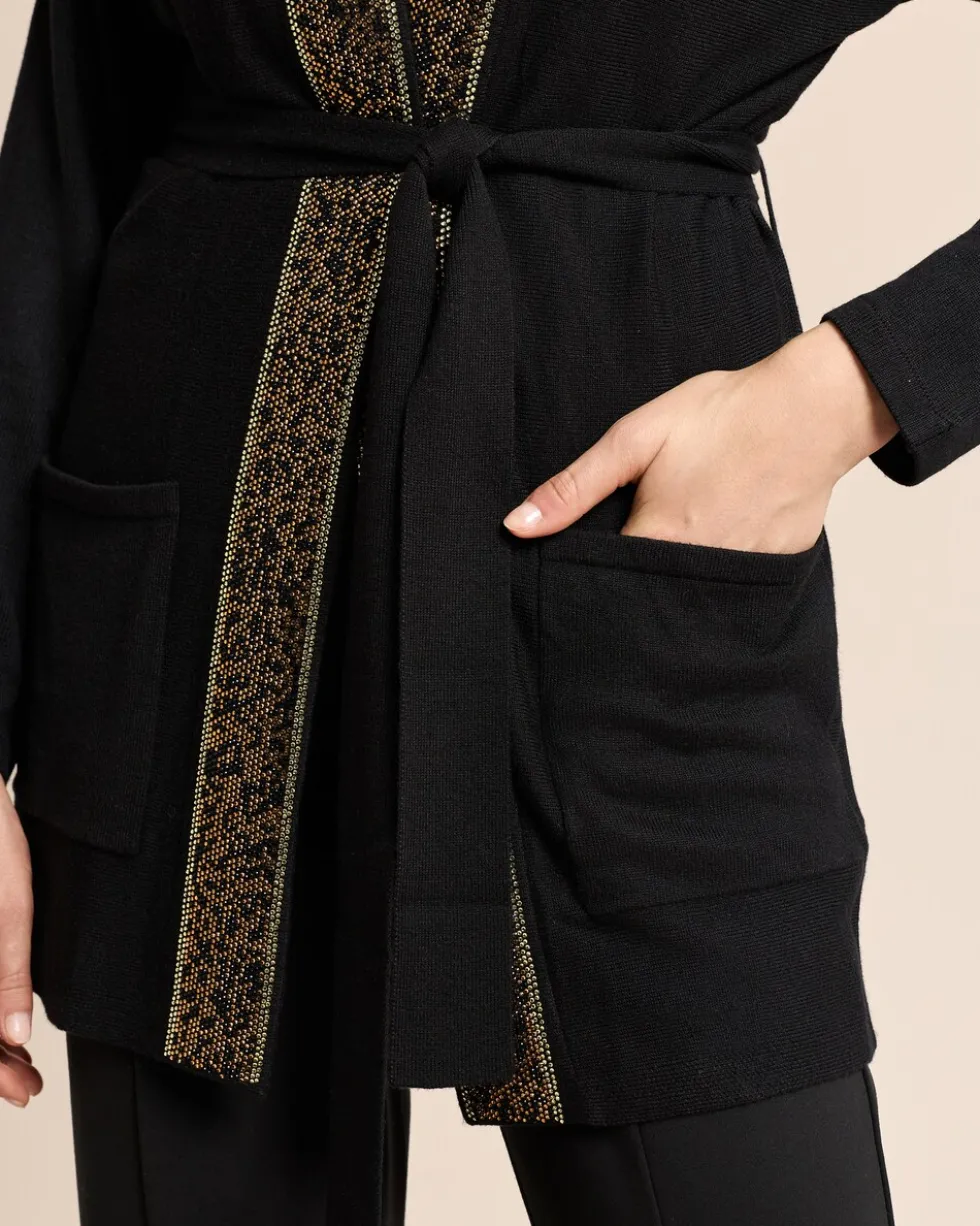 Cardigan mit Leostrass und Gürtel