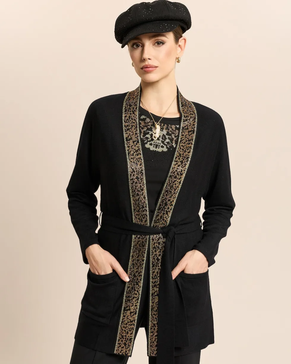 Cardigan mit Leostrass und Gürtel