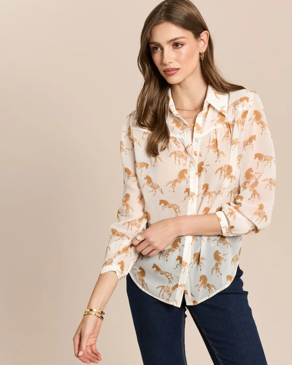 Chiffon-Bluse mit Motivdruck