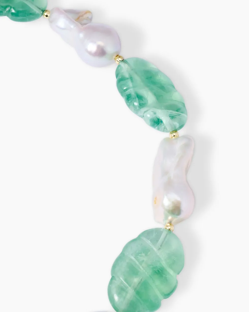 Collier mit Fluorit, Süßwasserperlen & Hämatit