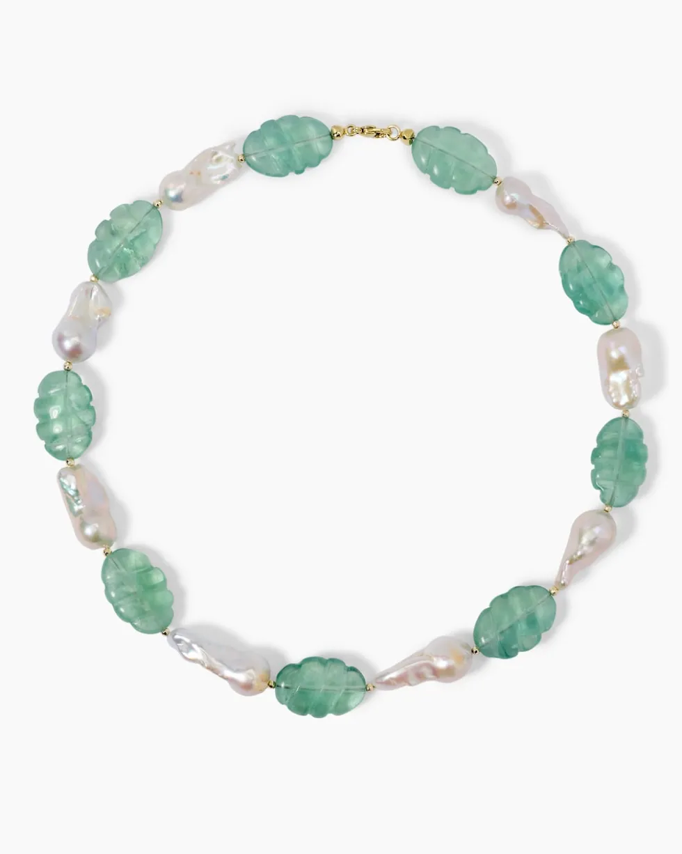 Collier mit Fluorit, Süßwasserperlen & Hämatit