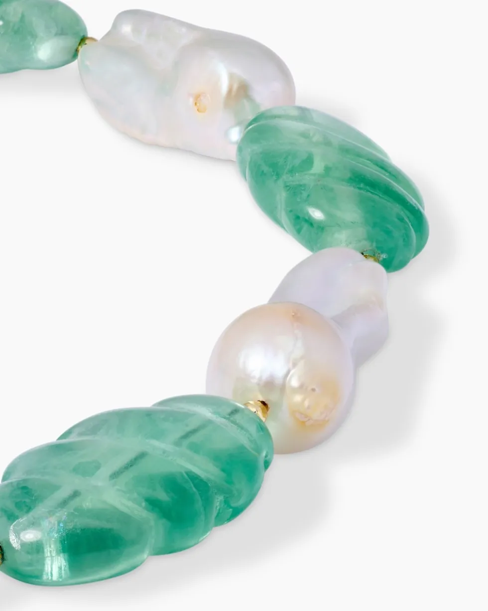 Collier mit Fluorit, Süßwasserperlen & Hämatit
