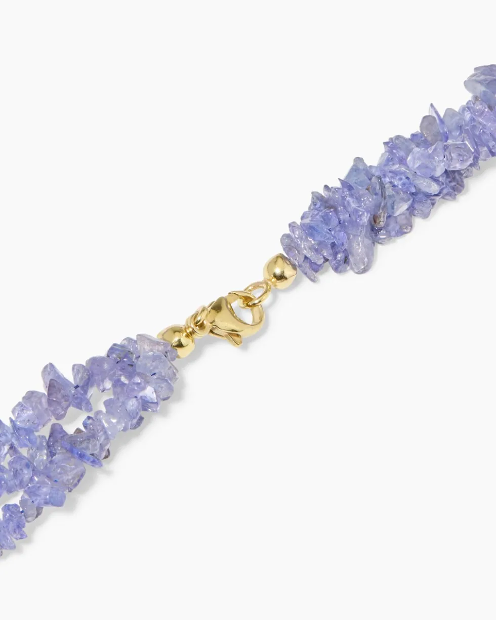 Collier mit Tansanit & Bergkristall/Blattgold-Dublette