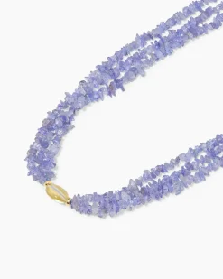 Collier mit Tansanit & Bergkristall/Blattgold-Dublette