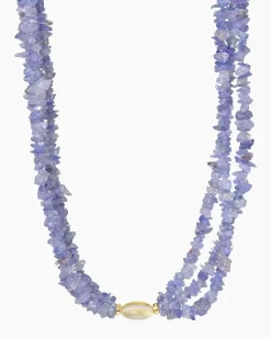 Collier mit Tansanit & Bergkristall/Blattgold-Dublette