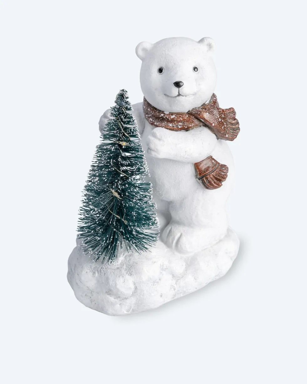 Dekofiguren "Pinguin und Eisbär mit LED-Baum", 2tlg.