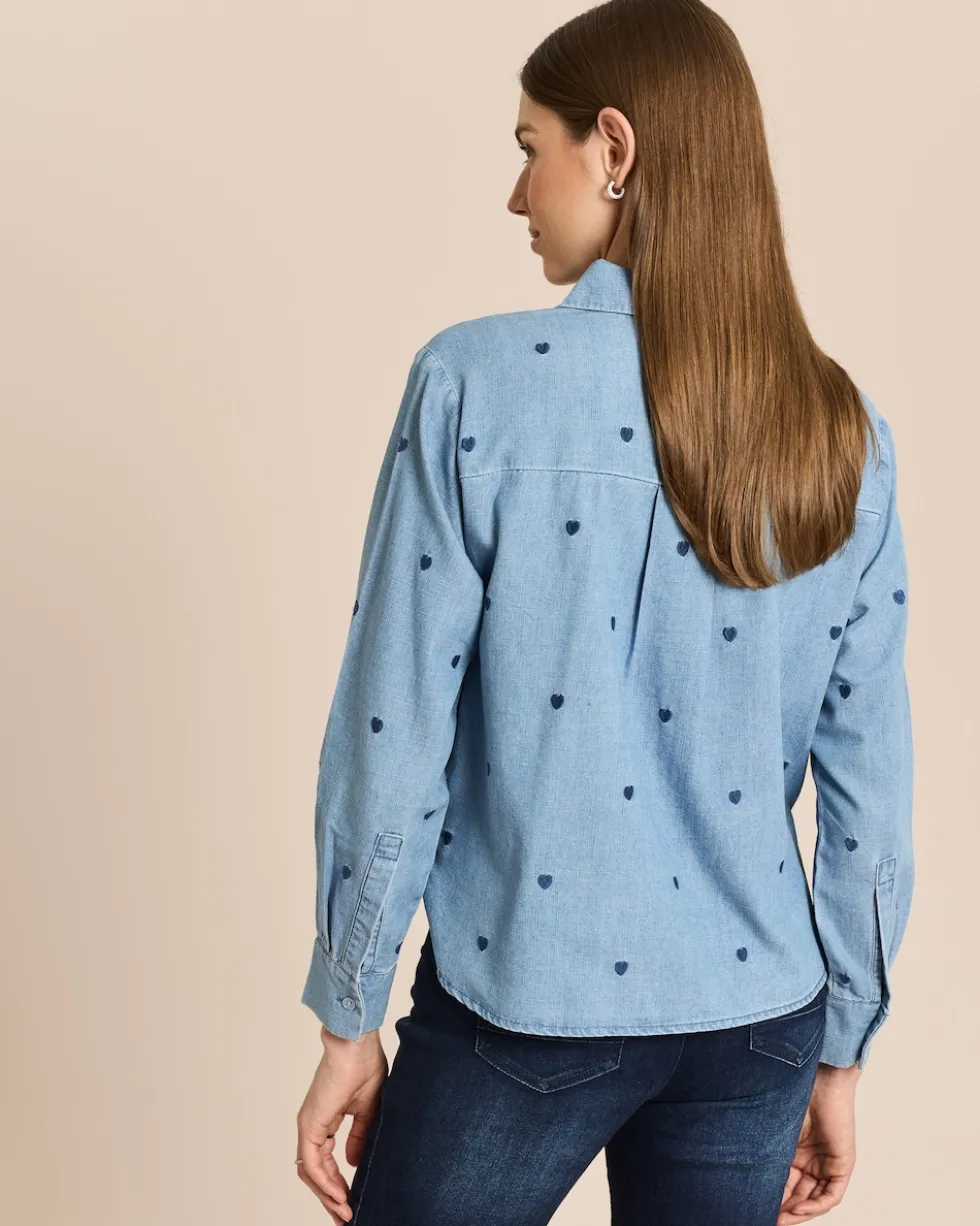 Denim Bluse mit Herzstickerei