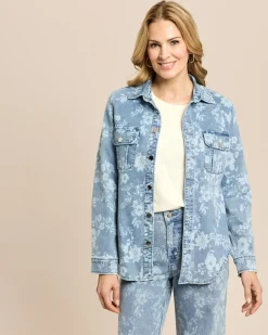 Denim Overshirt mit Blumendruck