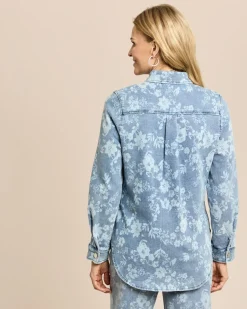 Denim Overshirt mit Blumendruck