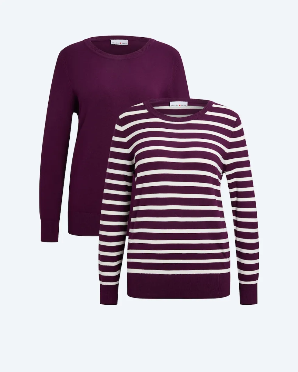 Doppelpack Pullover uni & gestreift