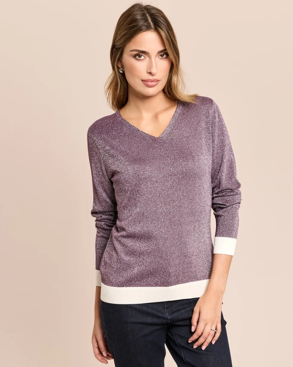Feinstrick-Pullover mit Metallic-Garn
