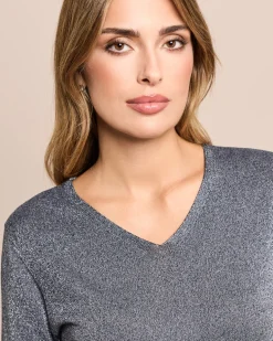 Feinstrick-Pullover mit Metallic-Garn