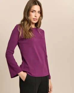 Geripptes Shirt mit ausgestellten Ärmeln