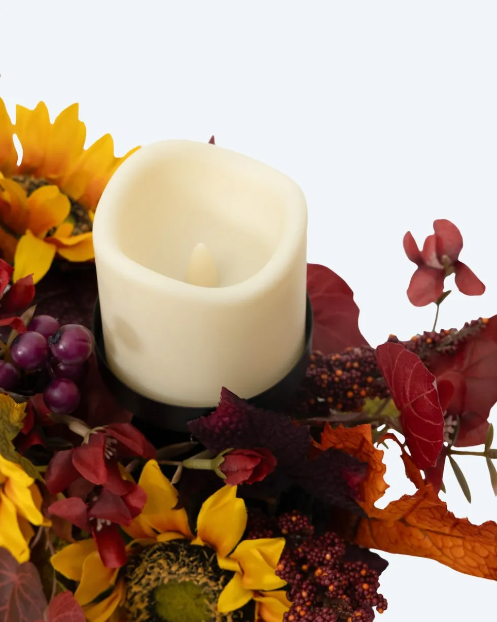 Gesteck mit 3 LED-Kerzen "Herbst-Sonnenblumen"