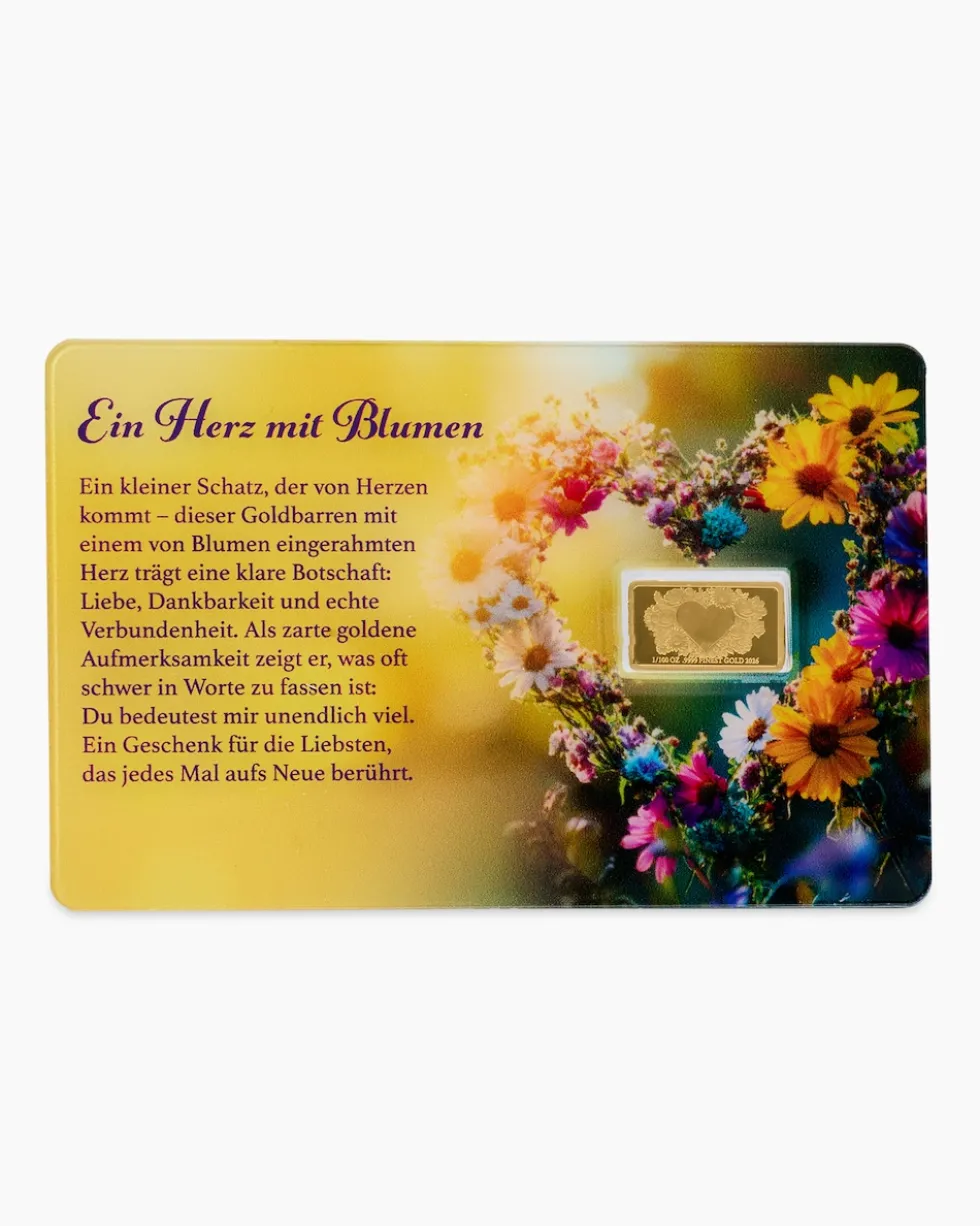 Goldmünzbarren Herz mit Blumen