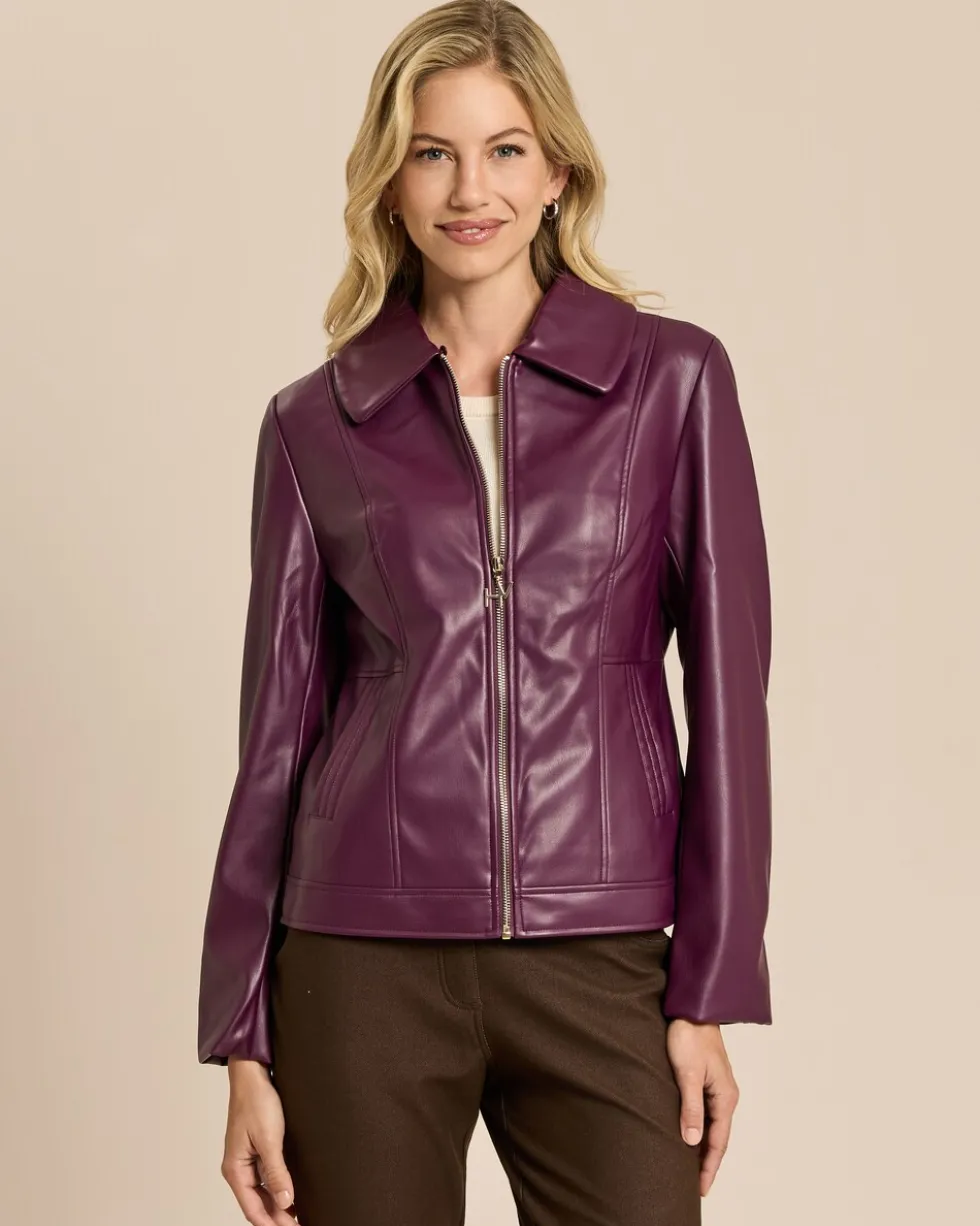 Jacke aus Lederimitat mit Webpelzkragen