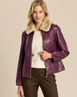 Jacke aus Lederimitat mit Webpelzkragen