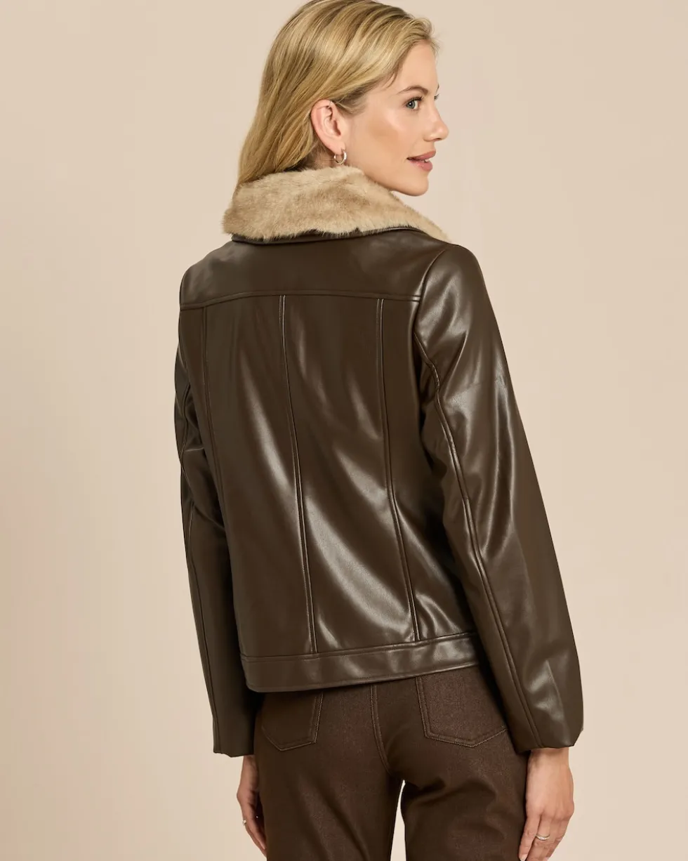 Jacke aus Lederimitat mit Webpelzkragen