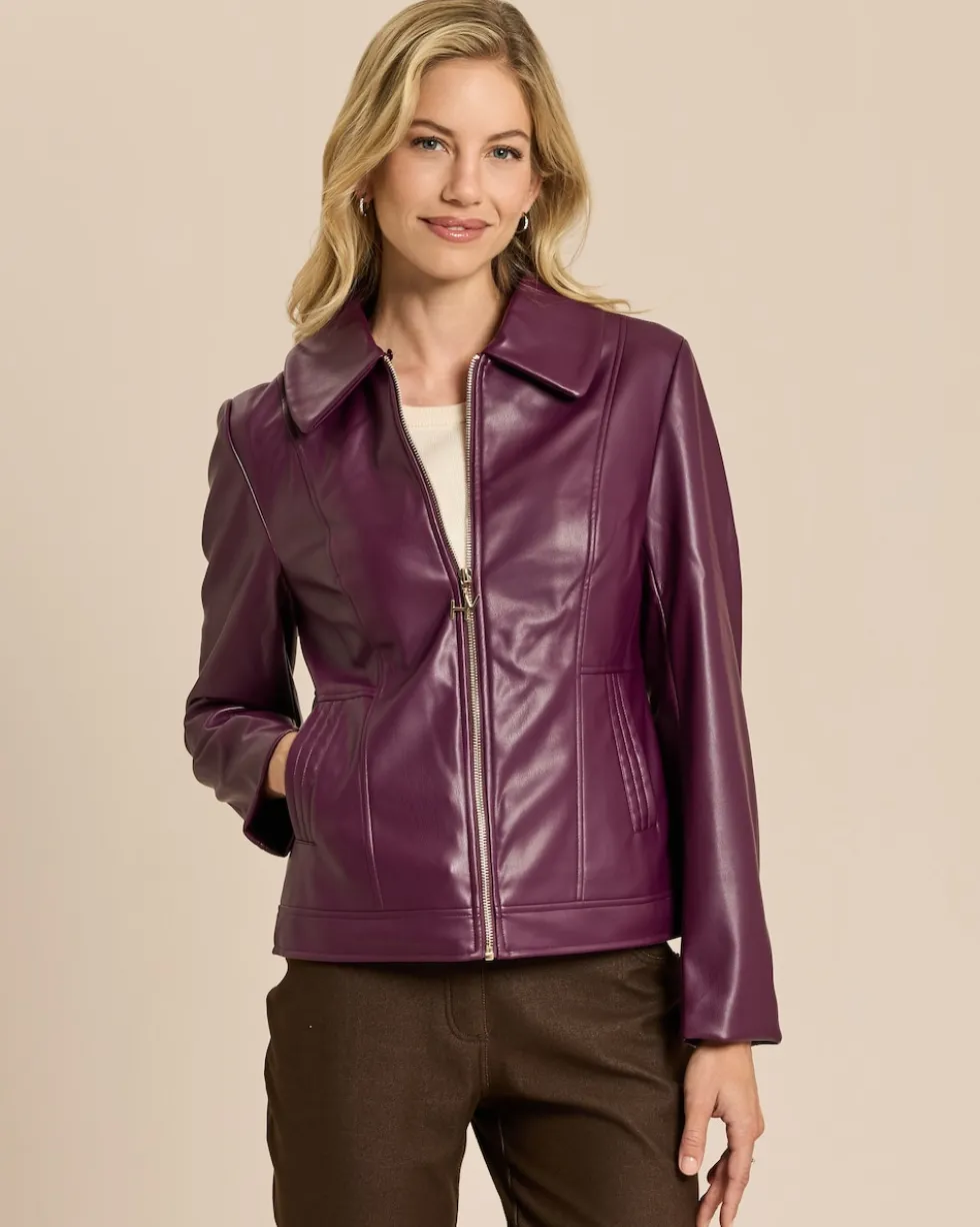 Jacke aus Lederimitat mit Webpelzkragen