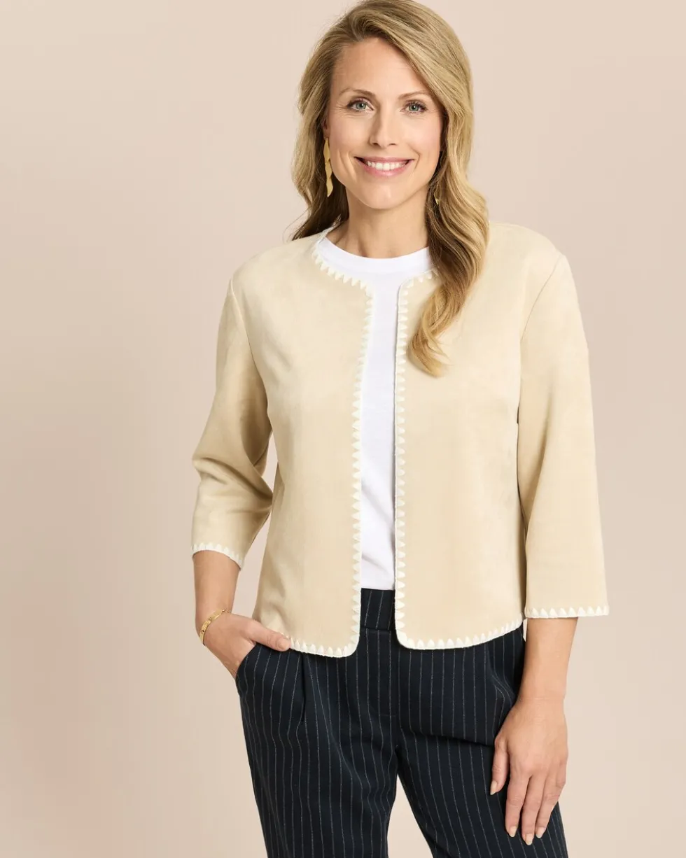 Jacke in offener Form mit Scuba Velours-Optik
