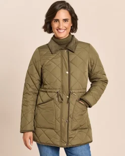 Jacke mit Rautenstepp und Cord-Absetzungen