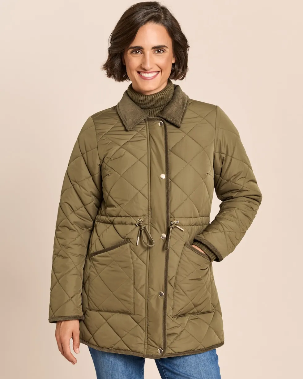 Jacke mit Rautenstepp und Cord-Absetzungen