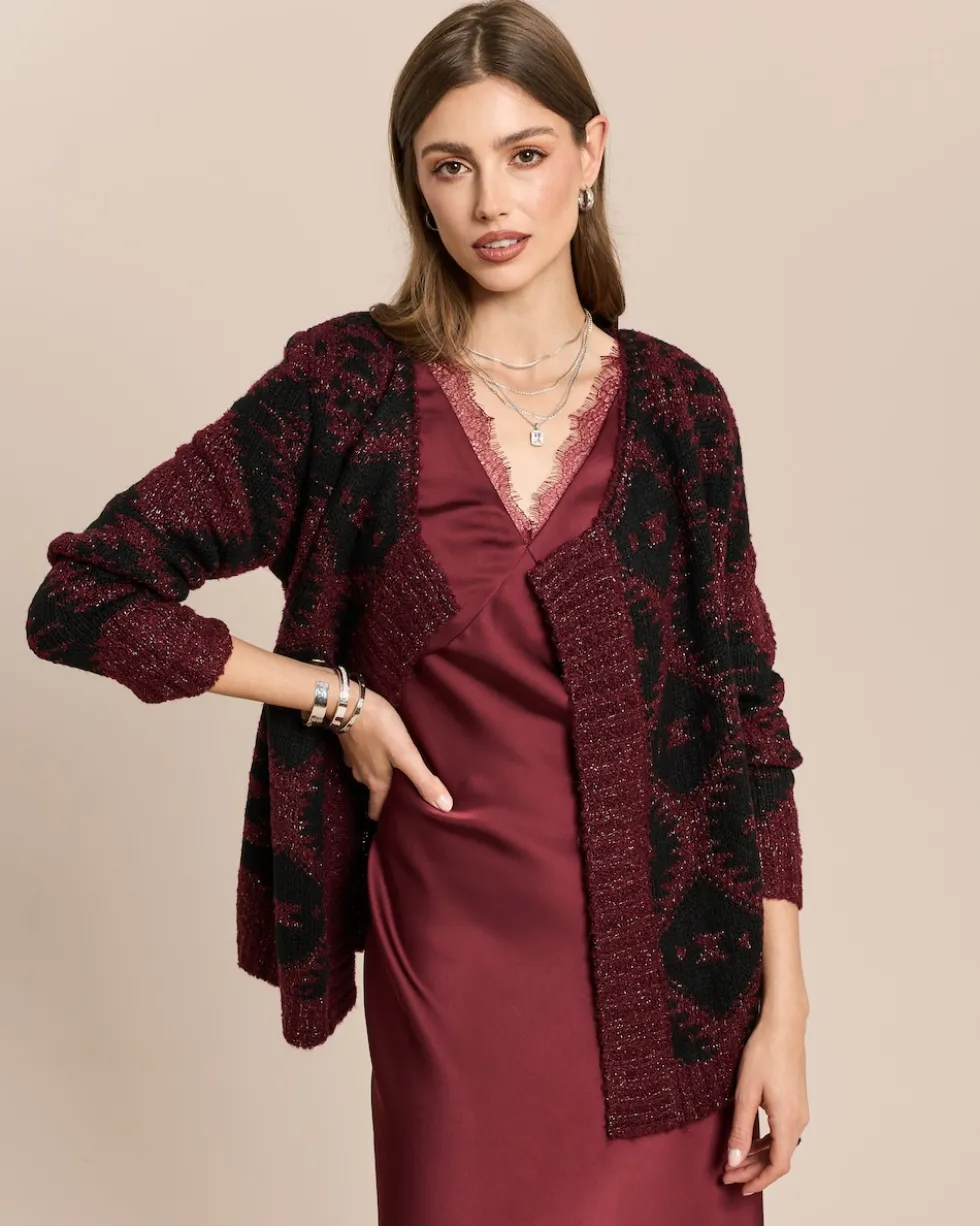 Jacquard-Cardigan mit Glanzgarn
