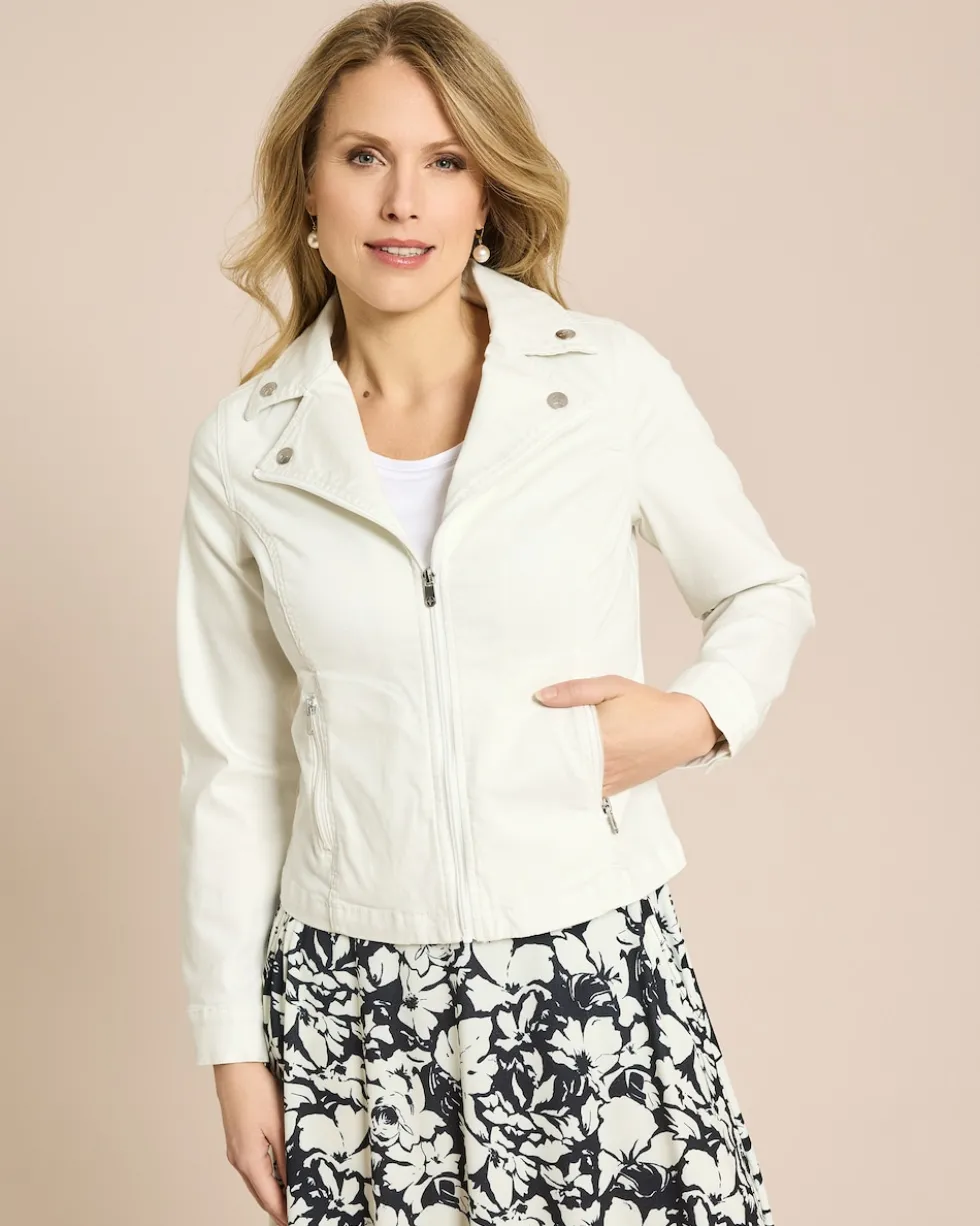 Jeansjacke im Bikerstil