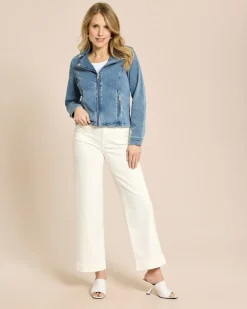 Jeansjacke im Bikerstil