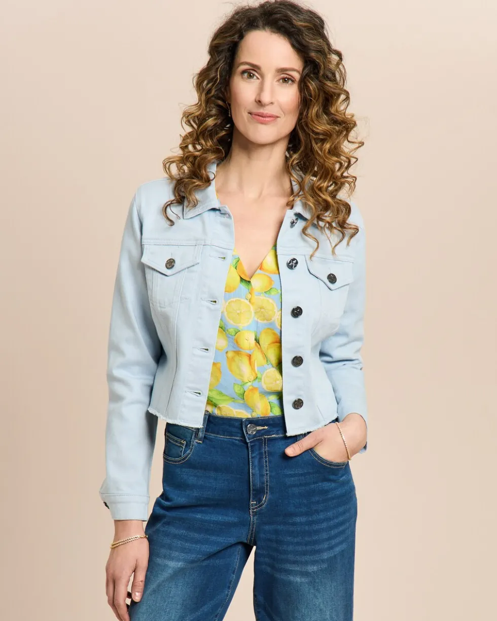 Jeansjacke mit ausgefranstem Saum