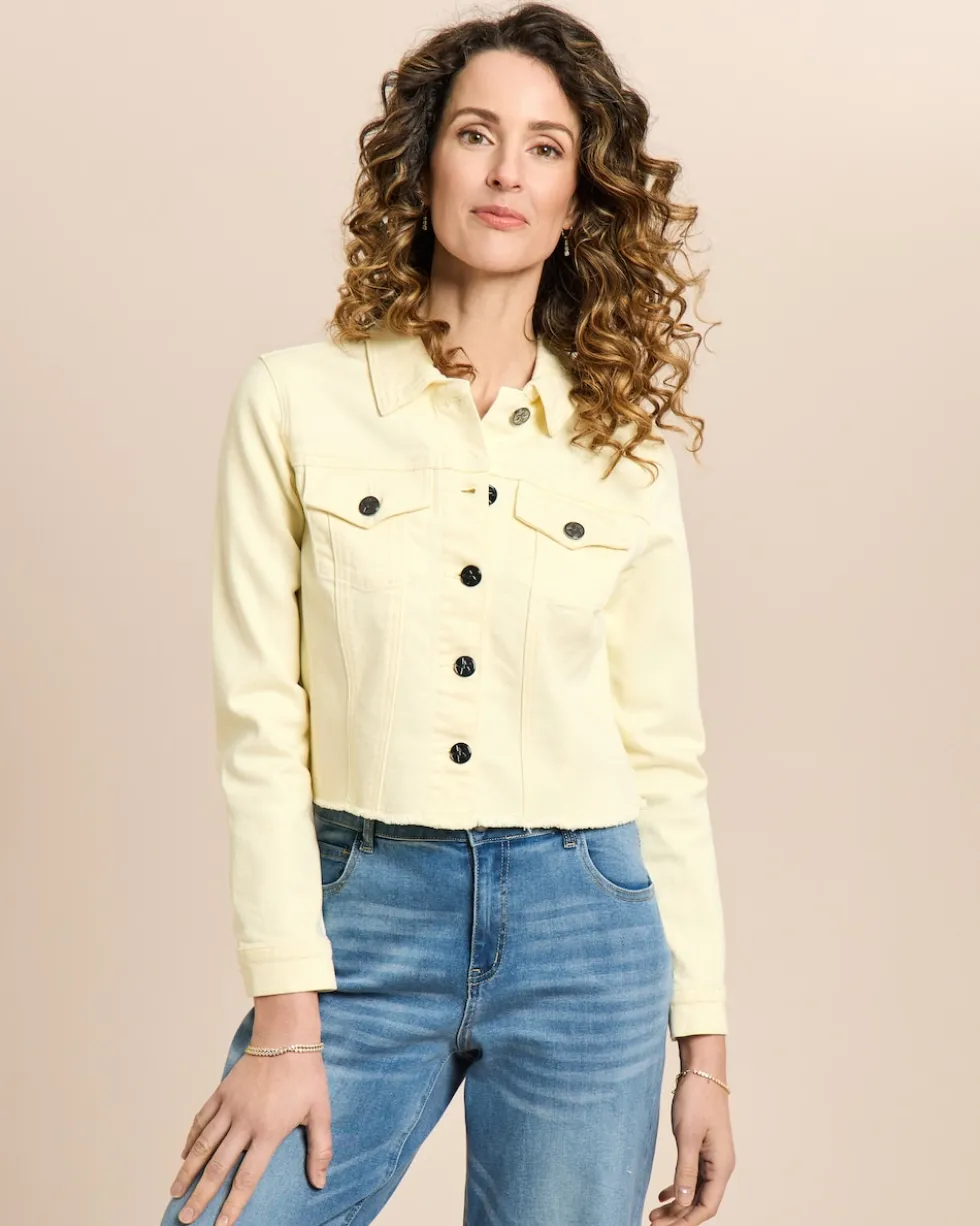 Jeansjacke mit ausgefranstem Saum