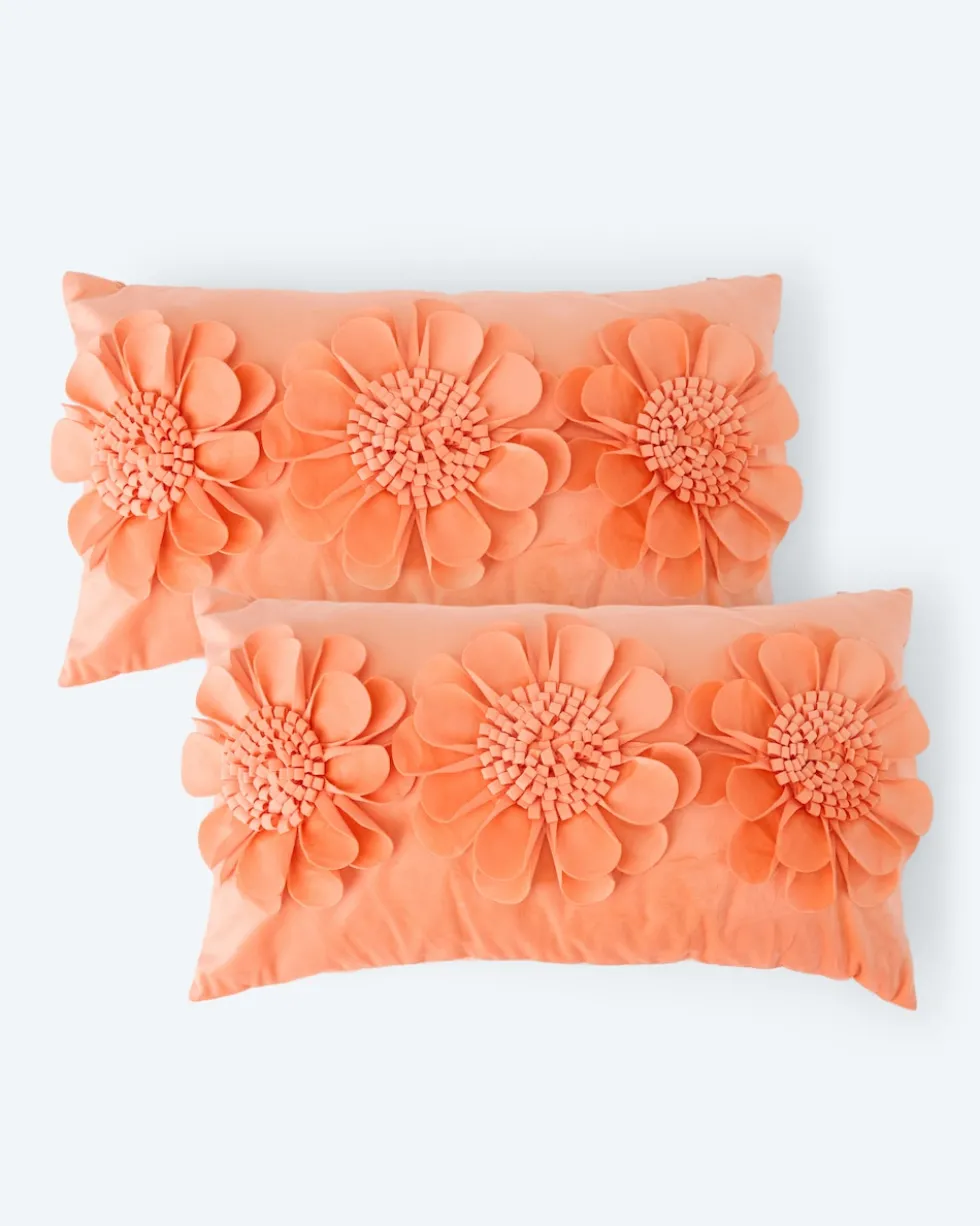 Kissen mit Blumen-Applikation, 2tlg.