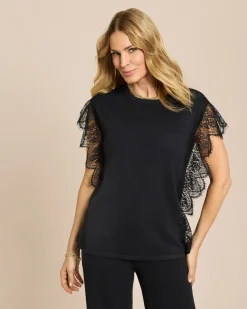 Kurzarmpullover mit Spitze