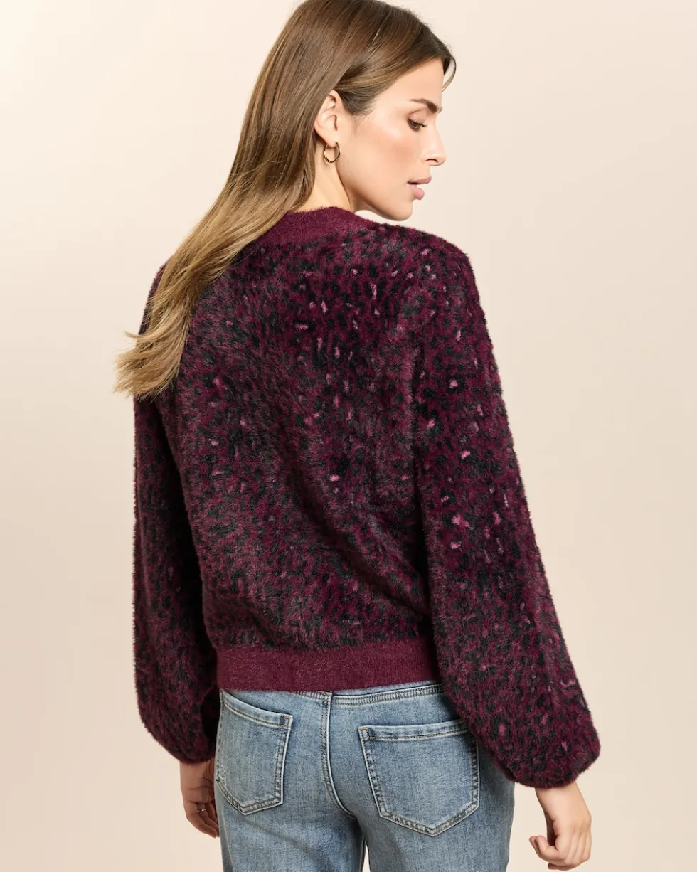 Kuschel-Jacquard-Strickjacke Leopard