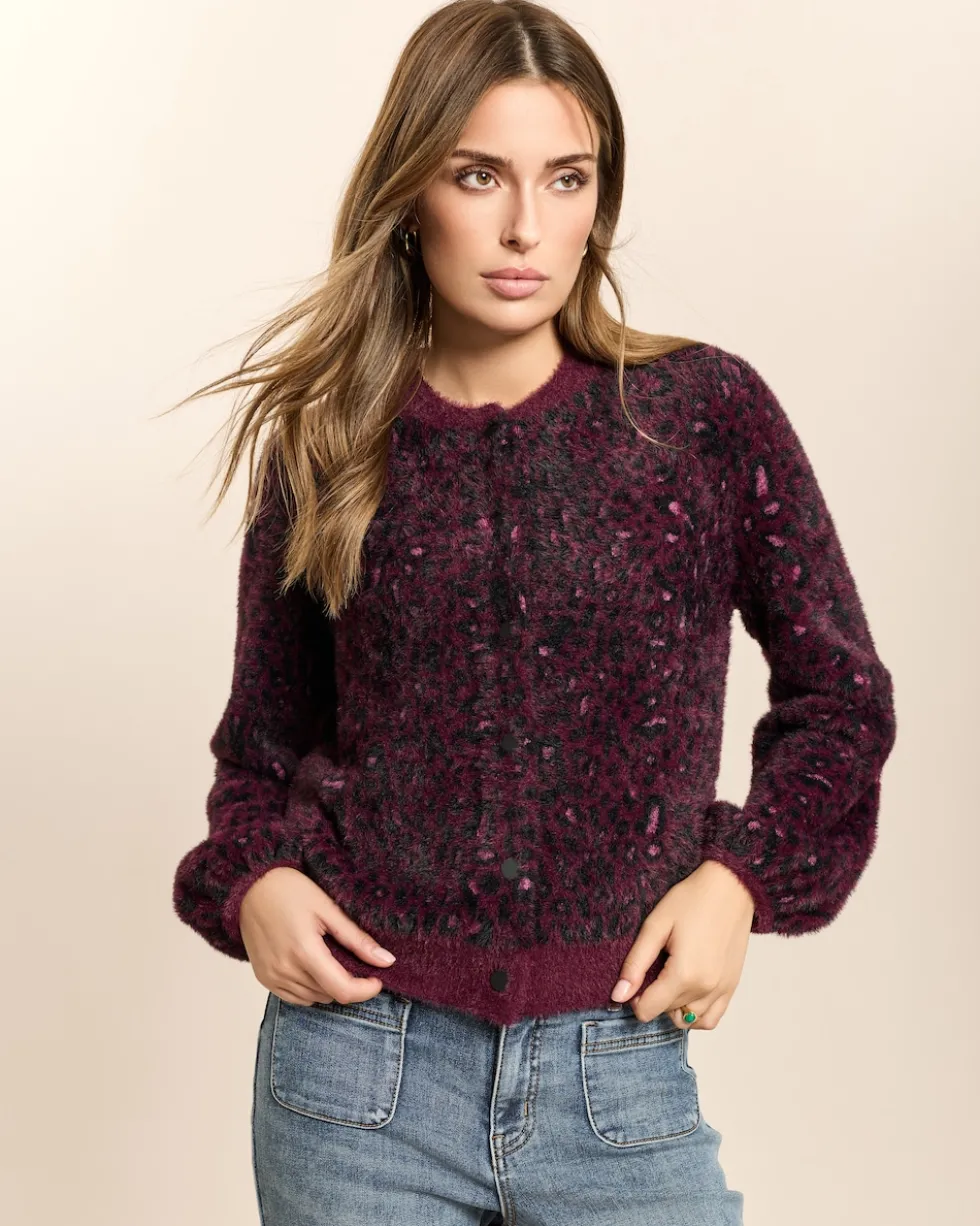 Kuschel-Jacquard-Strickjacke Leopard