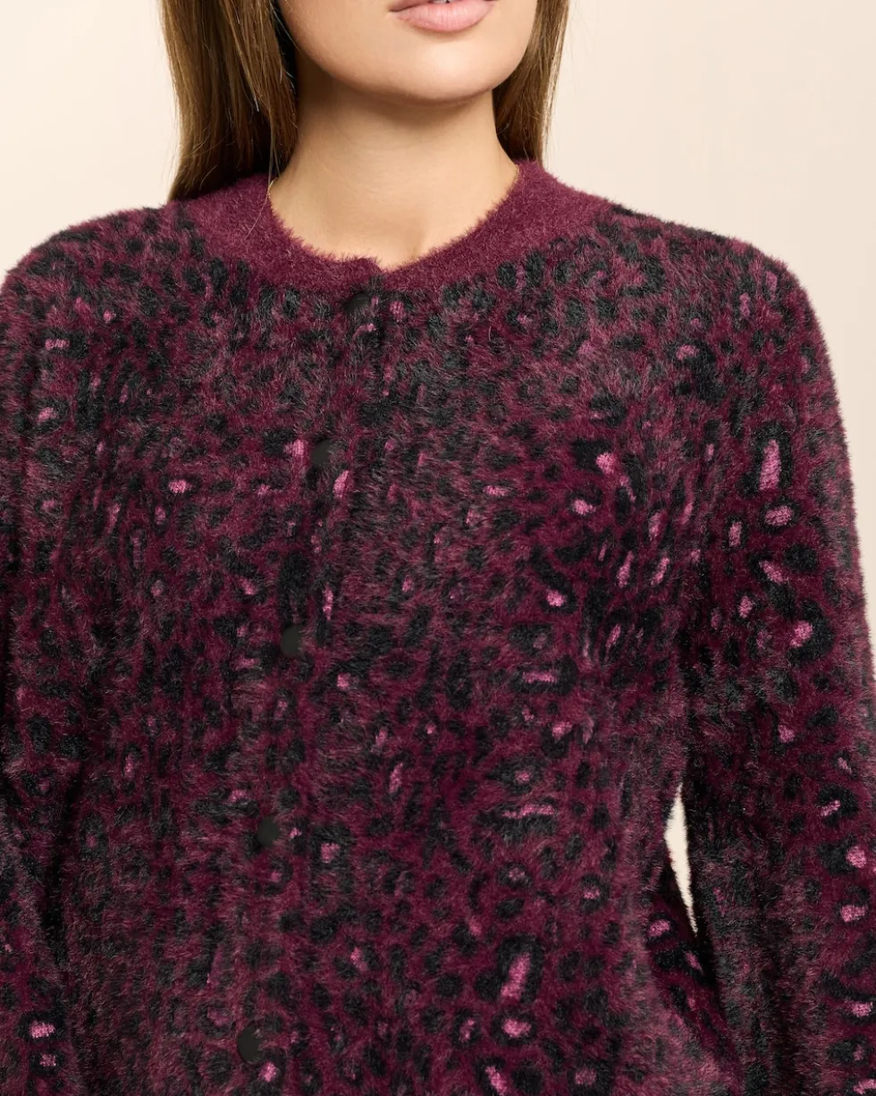 Kuschel-Jacquard-Strickjacke Leopard
