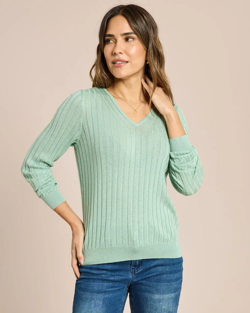 Langarm Pullover mit Metallic Garn