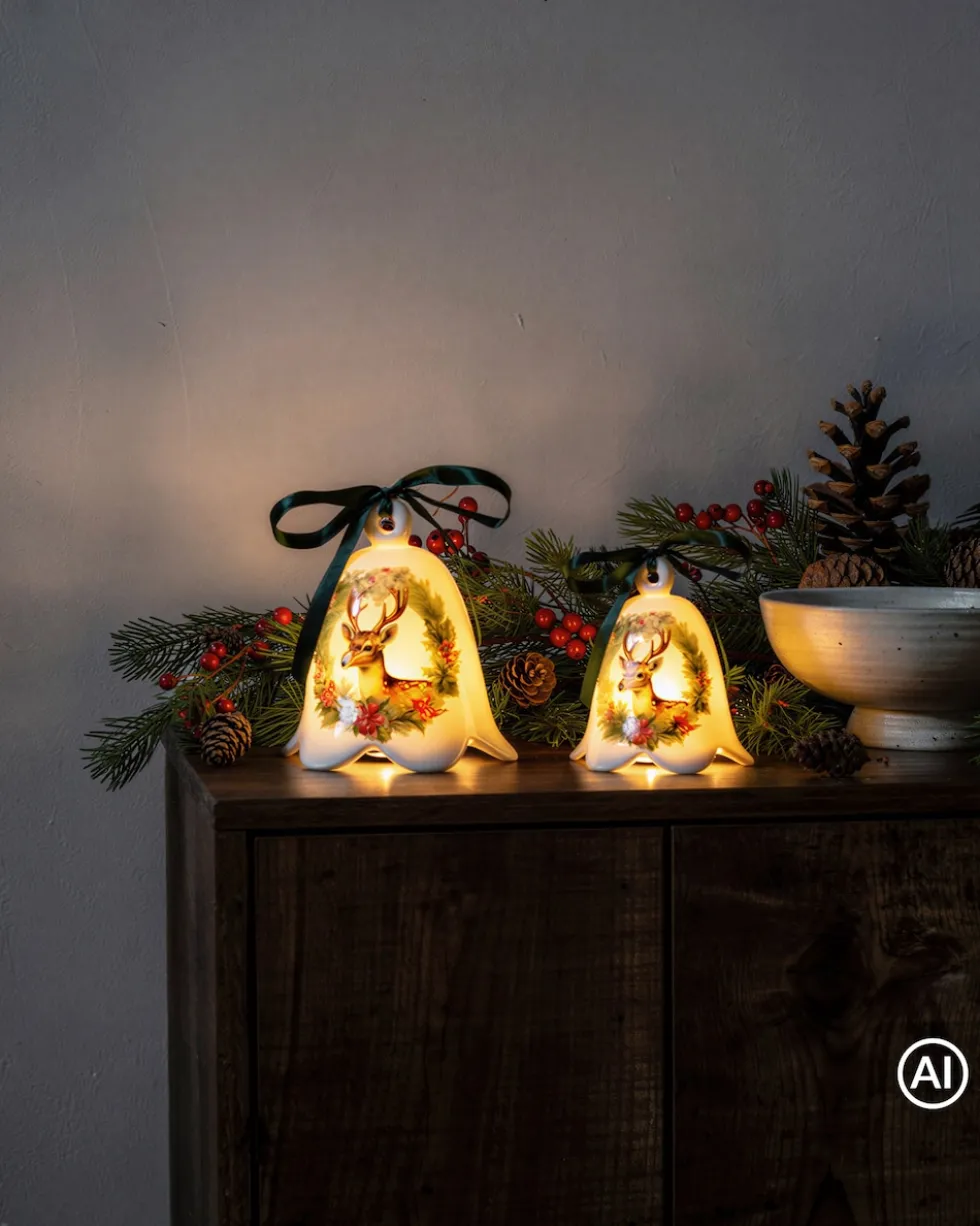 LED-Deko-Glocken aus Keramik, 2tlg.