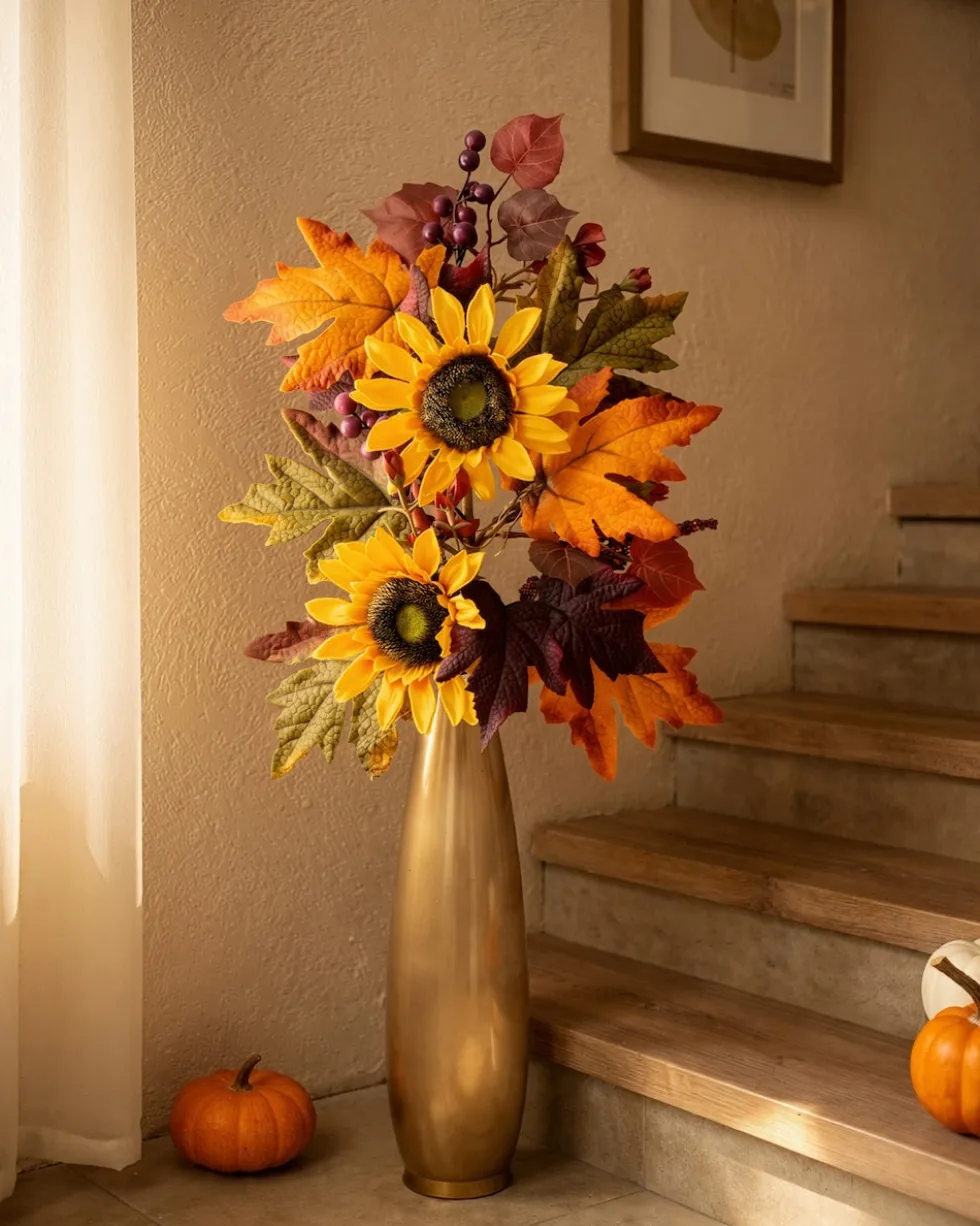 LED-Dekozweige "Herbstdesign Sonnenblume", 2tlg.